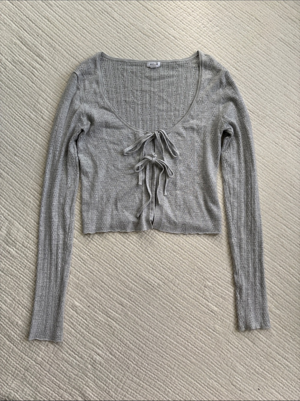 garage grey pointelle tie cardigan